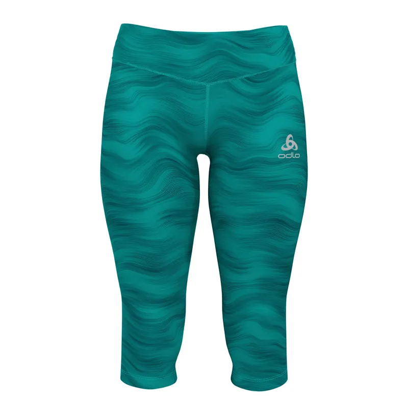 Odlo ESSENTIAL SOFT PRINT (Zelená) - Dámské běžecké 3/4 legíny Endorphin Republic Výprodej
