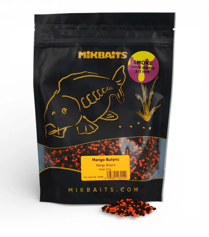 MIKBAITS SMOKE micro pelety 350g - Mango Butyric 2-3mm Zlevněný