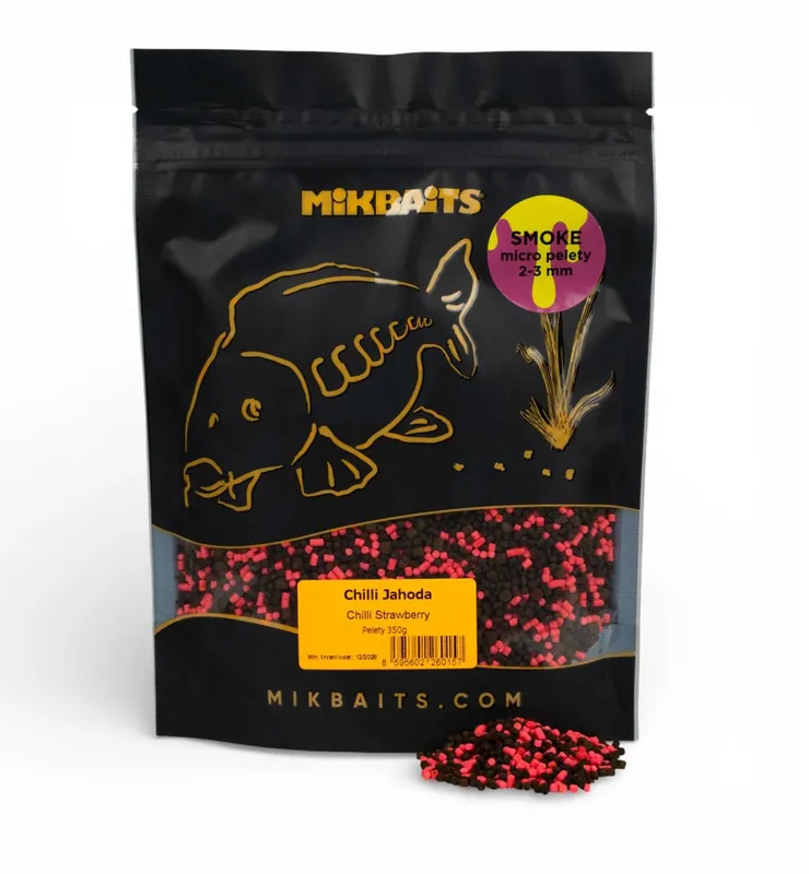 Cenově Výhodný MIKBAITS SMOKE micro pelety 350g - Chilli Jahoda 2-3mm