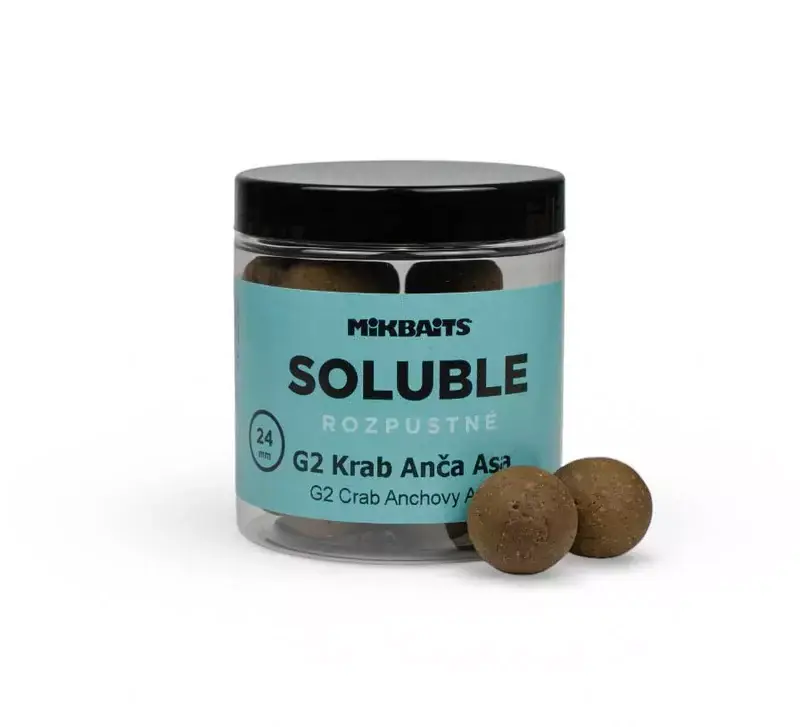 Aktuální MIKBAITS Rozpustné SOLUBLE boilie 250ml - G2 Krab Ančovička Asa 24mm