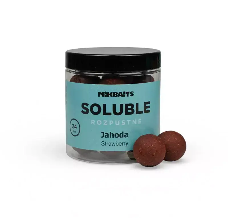 Nakupujte Hned MIKBAITS Rozpustné SOLUBLE boilie 250ml - Jahoda 24mm
