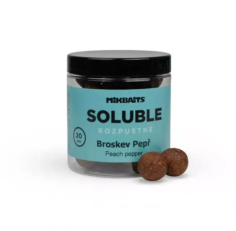 MIKBAITS Rozpustné SOLUBLE boilie 250ml - Broskev Pepř 20mm Finální Výprodej