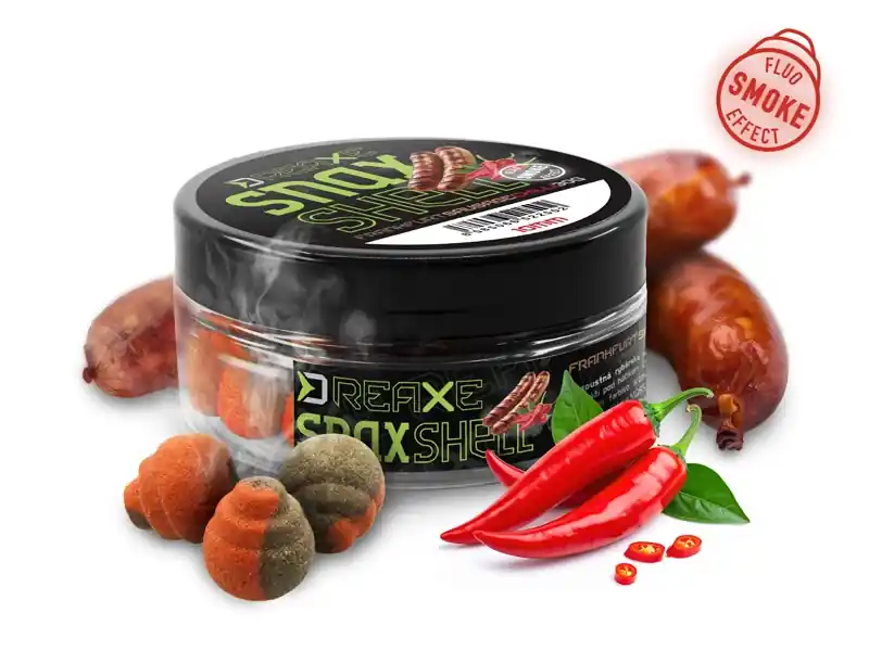 Ověřený DELPHIN Nástraha D SNAX SHELL 30g Frankfurtská klobása-Chilli wafters