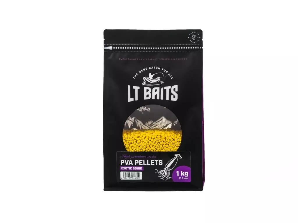 Nejprodávanější LT BAITS Exotic Squid PVA Peletky 3mm 1kg