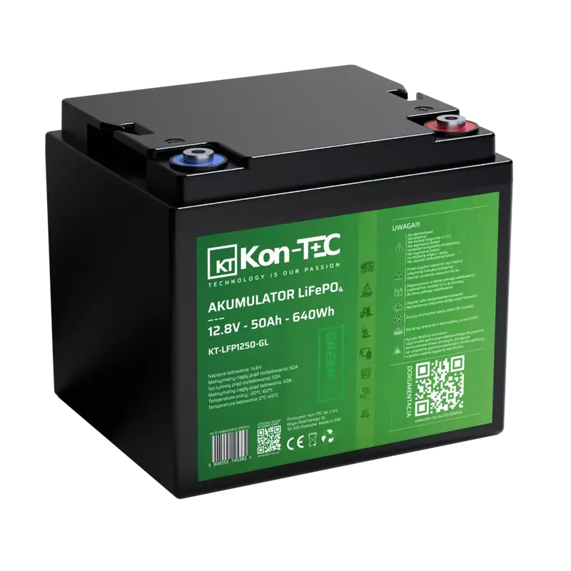 Baterie Kon-Tec KT-LFP1250-GL Green Line Lithium-železo-fosfátová LiFePO4 baterie 12V, 12,8V 50Ah, 640Wh Wireless BMS System Ihned K Objednání