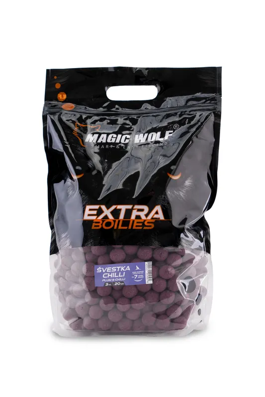 MAGIC WOLF - EXTRA Boilies 20mm CHILLI ŠVESTKA 3kg Vysoce Kvalitní