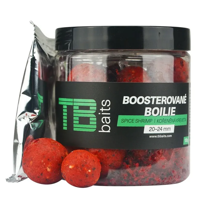 Ověřený TB Baits Boosterované Boilie Spice Shrimp 120 g 20-24 mm