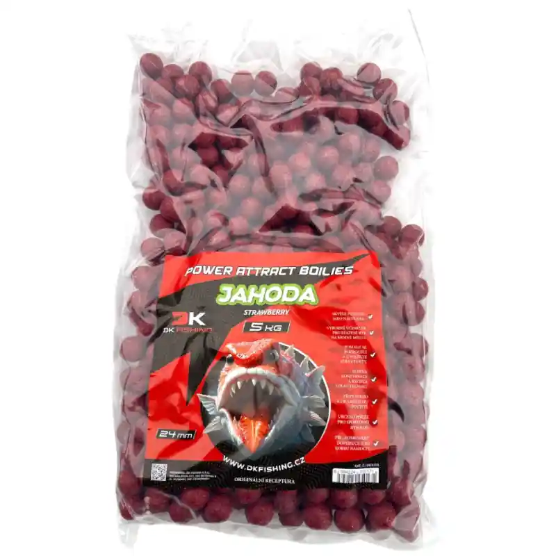 Dokud Zásoby Vydrží DK FISHING boilies Power Attract jahoda 5kg 24mm