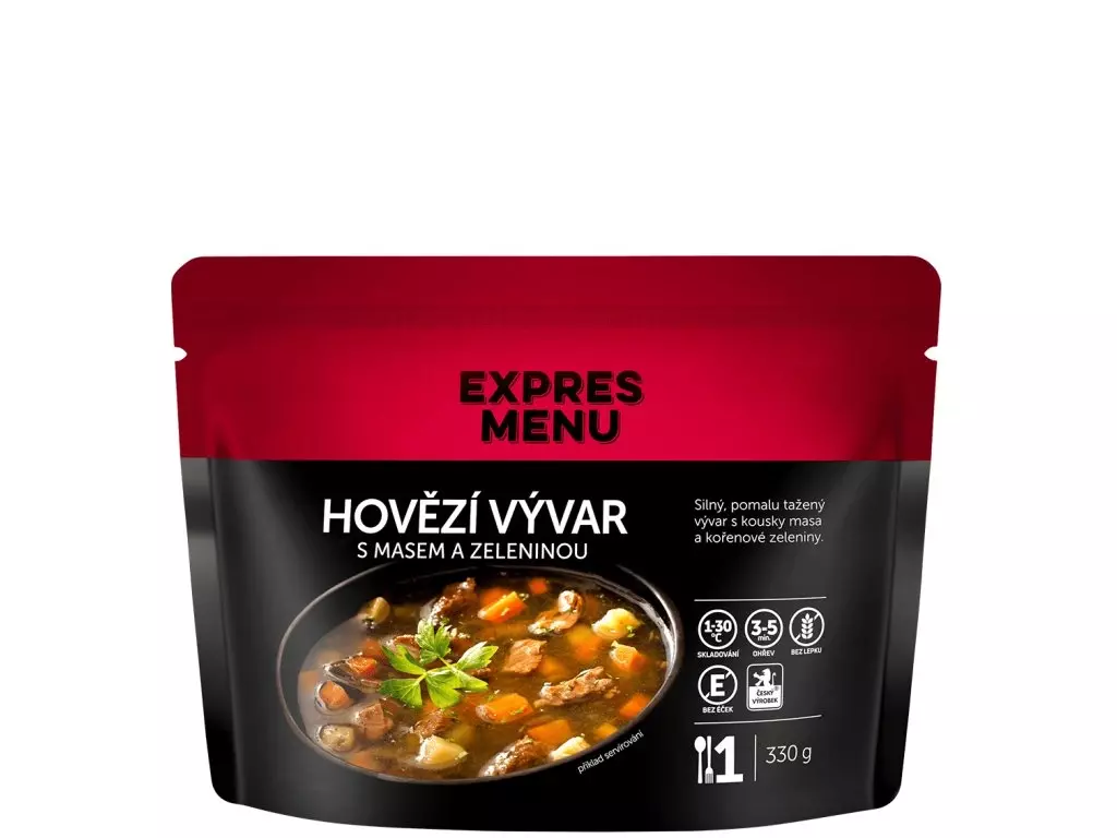 Vysoce Kvalitní EXPRES MENU Hovězí vývar s masem a zeleninou - 1 porce