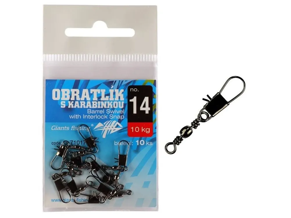 Ověřený Giants fishing Obratlík s karabinkou Barrel Swivel with Interlock Snap no.14/10kg/10ks