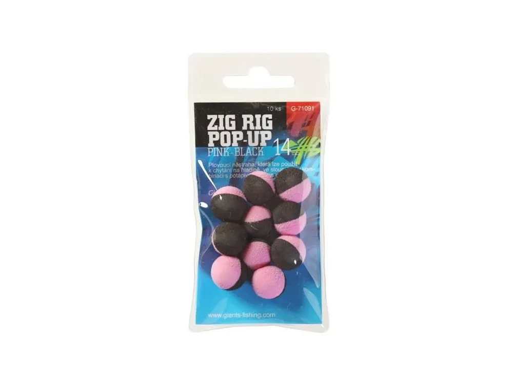 Super Cena Giants fishing Pěnové plovoucí boilie Zig Rig Pop-Up pink-black 14mm,10ks