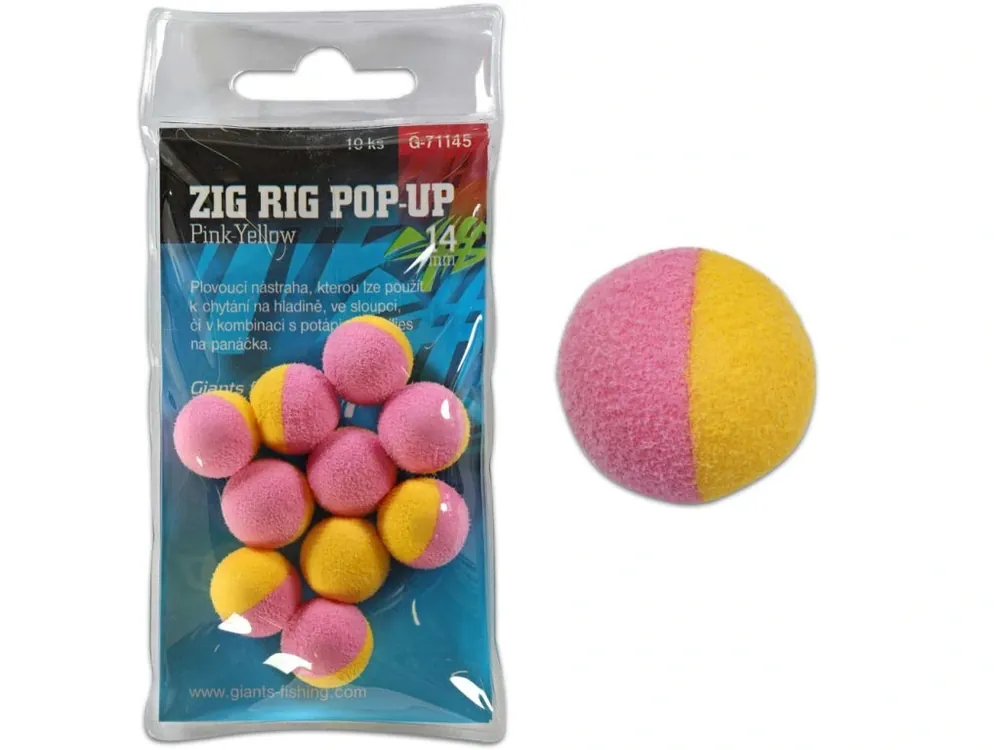 Zlevněný Giants fishing Pěnové plovoucí boilie Zig Rig Pop-Up pink-yellow 14mm,10ks