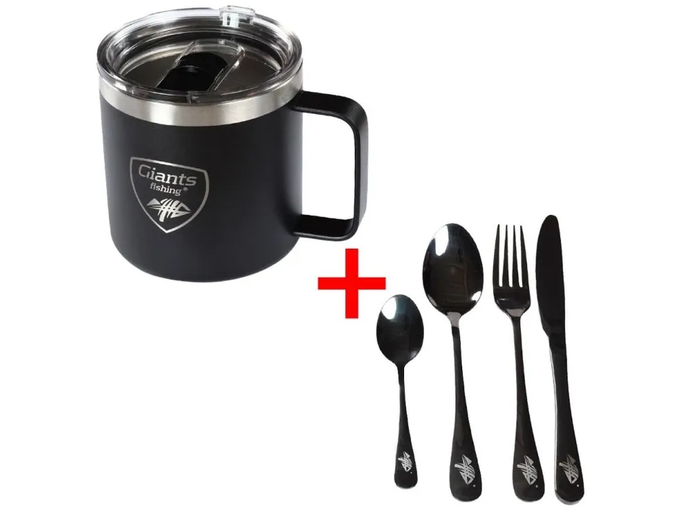 Giants fishing Akční set Nerezový thermo hrnek 400ml + Sada nerezových příborů Cenová Bomba