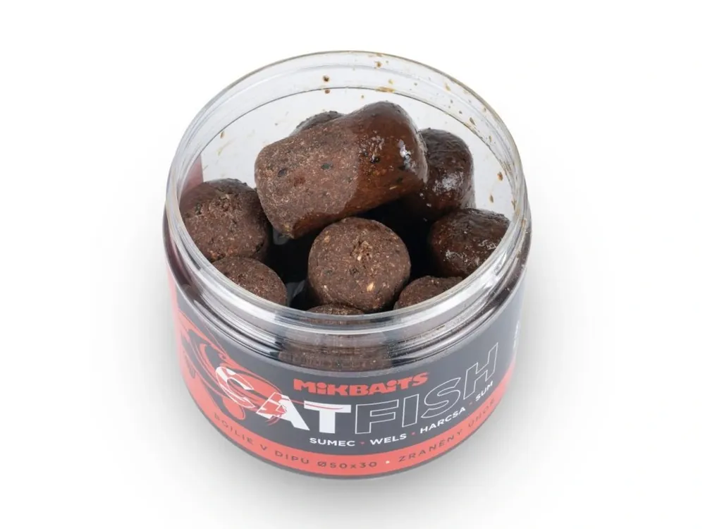 Mikbaits Catfish v dipu 30x25mm Játra Halibut 500ml Získejte slevu -5% za registraci v e-shopu Akční Nabídka