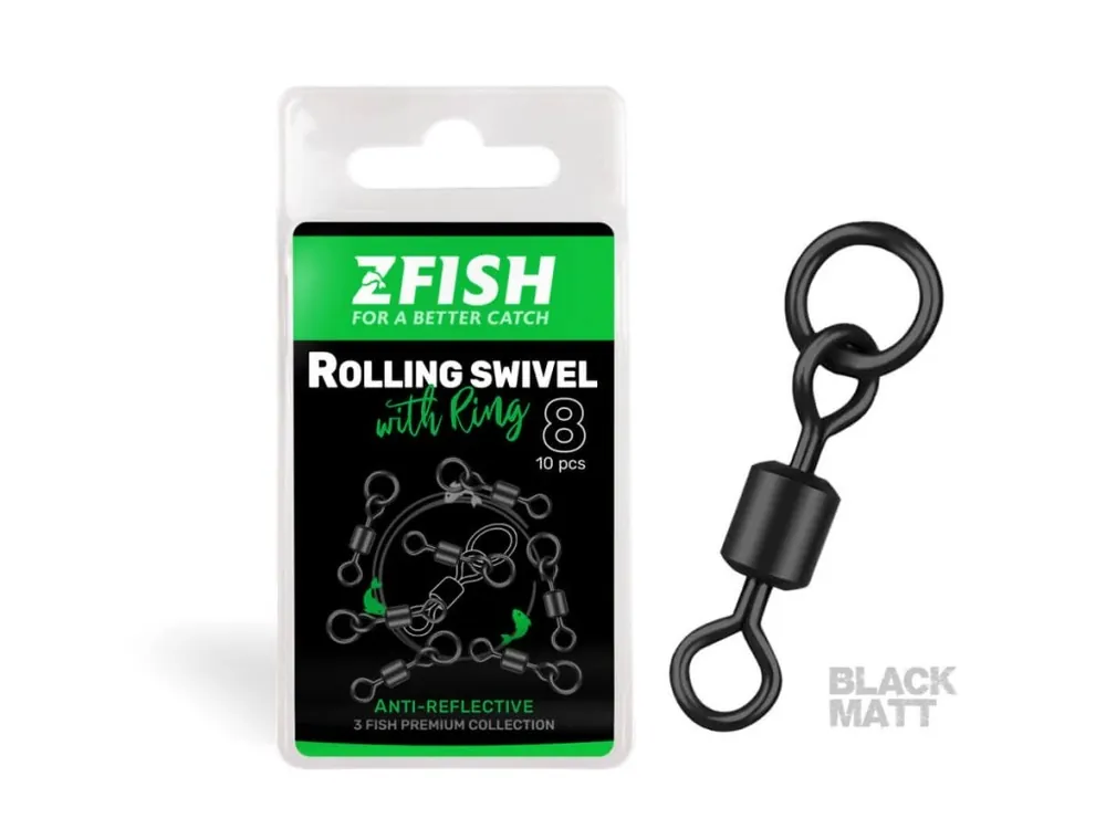 ZFISH Obratlík Rolling Swivel with Ring Black Matt vel.8/26Kg Nakupujte Hned