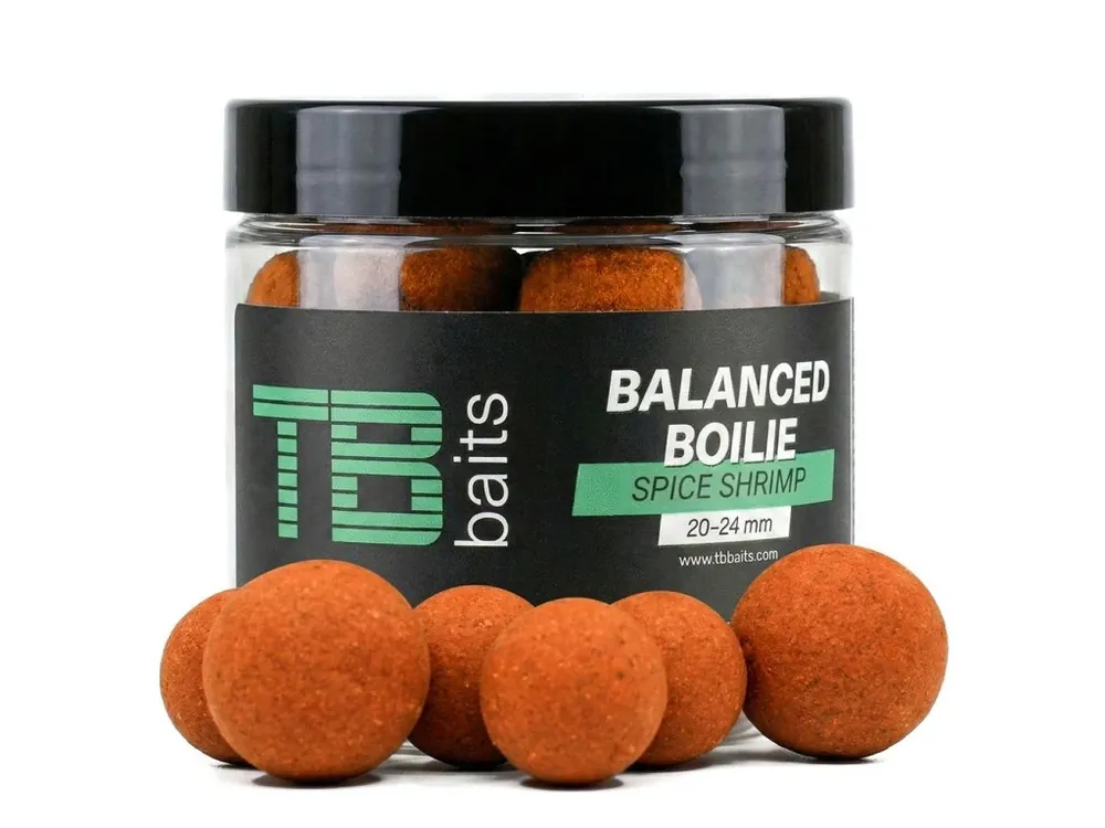 TB Baits Vyvážené Boilie Balanced + Atraktor Spice Shrimp 100 g 20-24 mm Originální