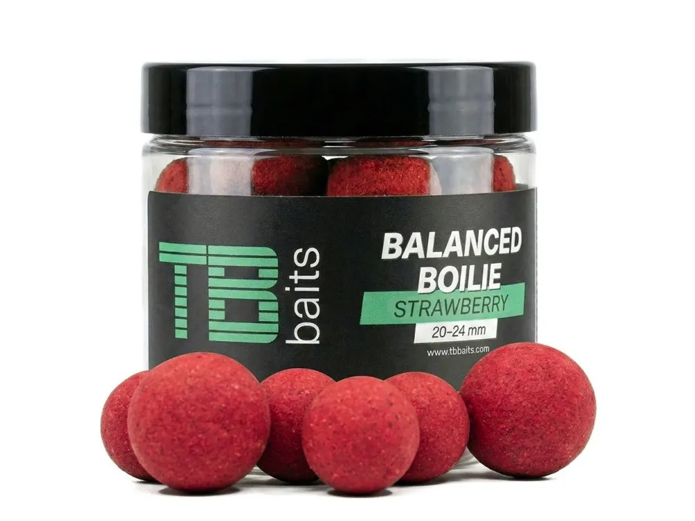 Nízká Cena TB Baits Vyvážené Boilie Balanced + Atraktor Strawberry 100 g 20-24 mm
