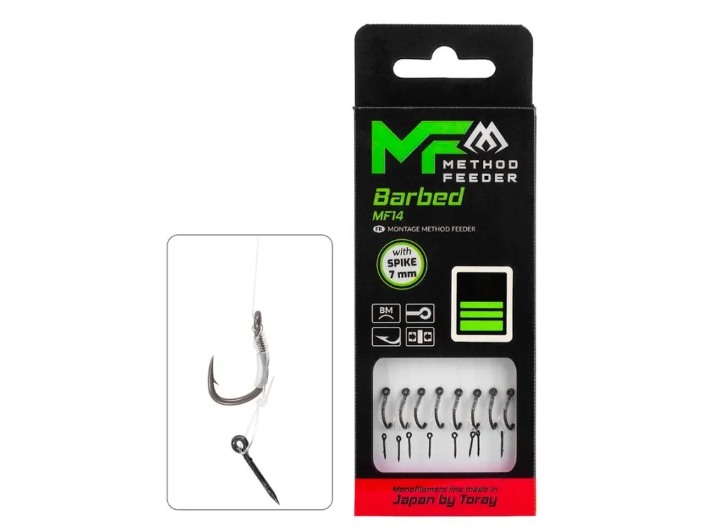 Mikado Návazec - METHOD FEEDER s trnem 7mm vel.4 – háček MF14 s protihrotem - 0.28mm/10cm monofilní vlasec Speciální Cena