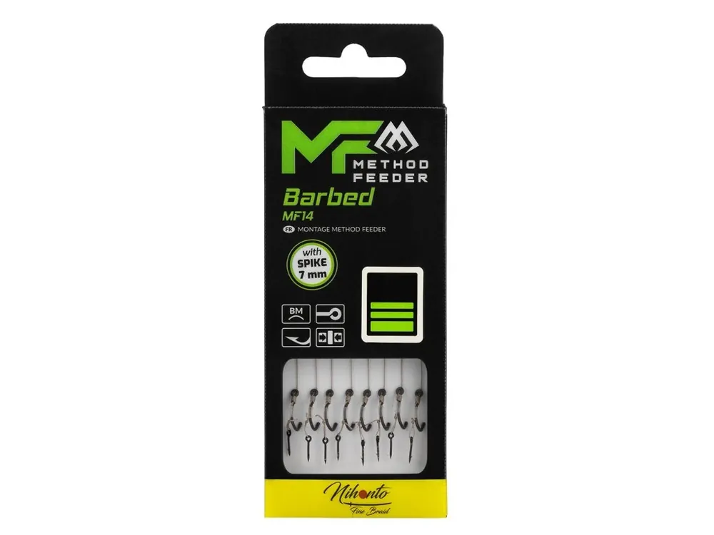 Mikado Návazec - METHOD FEEDER s trnem 7mm – háček MF14 vel. 8 s protihrotem/ pletená šňůra 0.14mm/10cm - 8 ks Speciální Cena