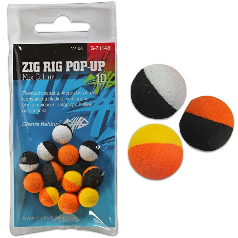 Novinka Giants fishing Pěnové plovoucí boilie Zig Rig Pop-Up mix colour 14mm,12ks