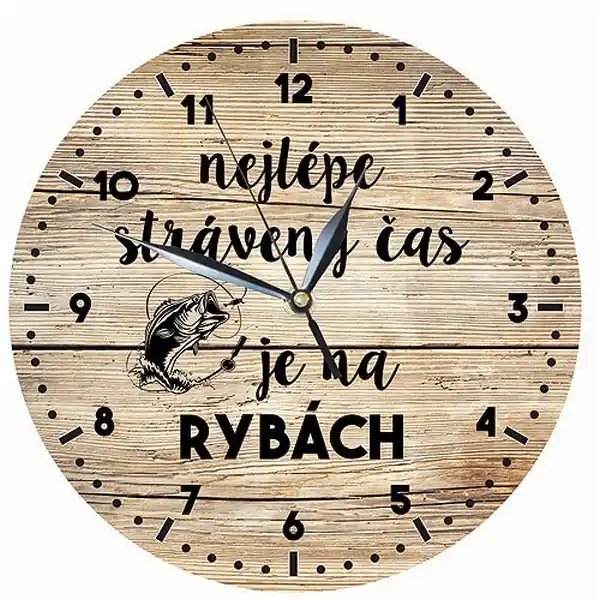 Vysoce Kvalitní Dřevěné hodiny pro rybáře - čas na ryby 24 cm