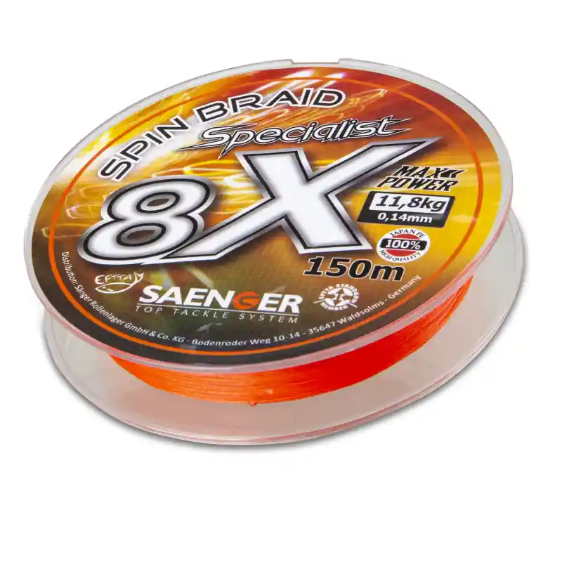 Horká Nabídka Saenger šňůra 8 X Specialist Spin Braid 150 m 0,18 mm oranžová