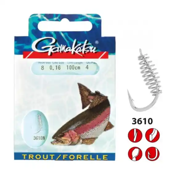 Sleva GAMAKATSU - Navázané háčky 3610N vel. háčku 4, vel. silonu 0,25mm/60cm délka