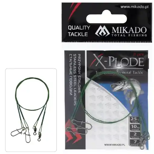 Nová Kolekce Mikado Ocelové lanko s obratlíkem 35cm 15kg 2ks