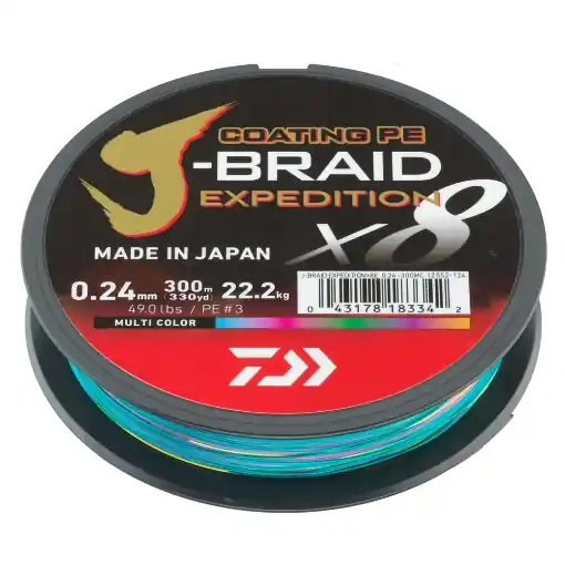 Rychlé Dodání Daiwa J-Braid Expedition X8 Multicolor 300m 0.18mm 12.3kg
