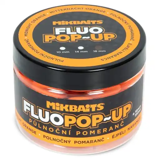 Zlevněný Mikbaits Fluo Pop-Up Boilie 150ml Mitternachtsorange 18mm