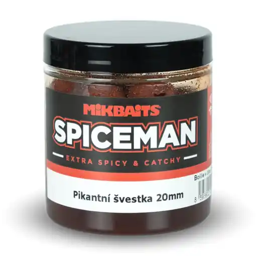 Tovární Cena Mikbaits Spiceman Boilie v dipu Pikantní švestka 20mm 250ml