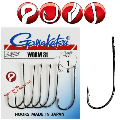Gamakatsu Worm 31 Hook 2/0 6ks Expresní Doručení