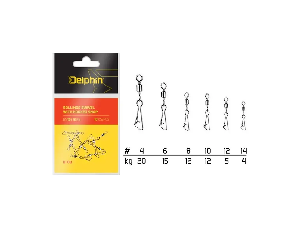 Delphin Obratlík s Karabinou Rollings Swivel With Hooked Snap B-03 10 ks Originální