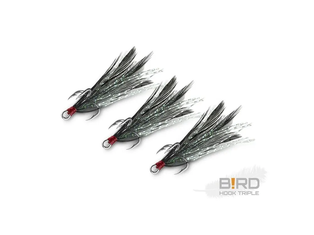 Horká Nabídka Delphin Trojháček Bird Hook Triple Černá Pírka 3ks