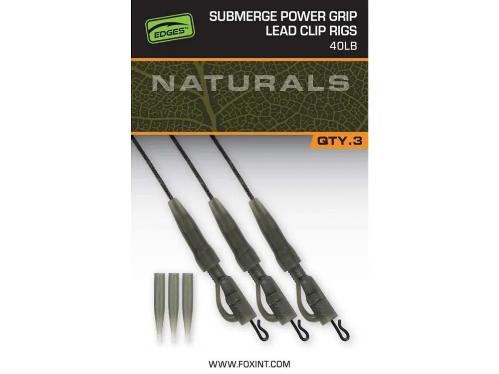 Fox Montáž Naturals Submerge Power Grip Lead Clip Leaders 75 cm 3 ks - 40 lb Autentický