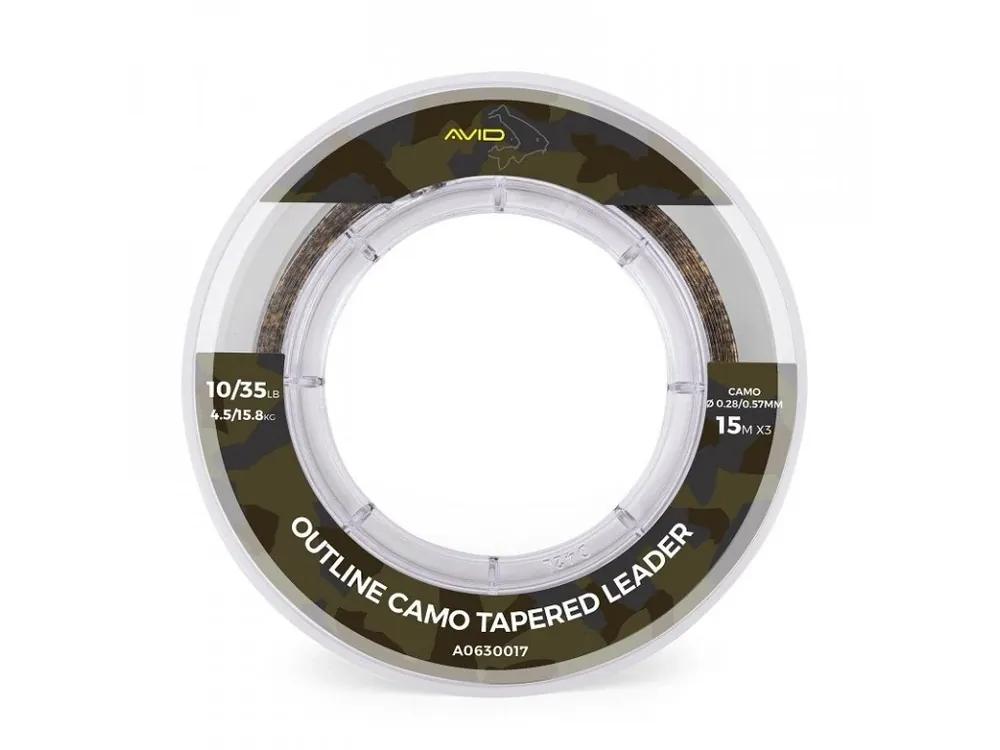 Avid Carp Šokový Vlasec Outline Camo Tapered Leaders Top Prodej