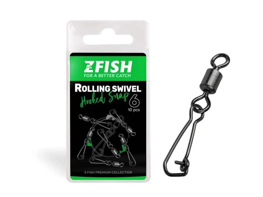 Horká Nabídka Zfish Obratlík s Karabinkou Rolling Swivel & Hooked Snap 10 ks