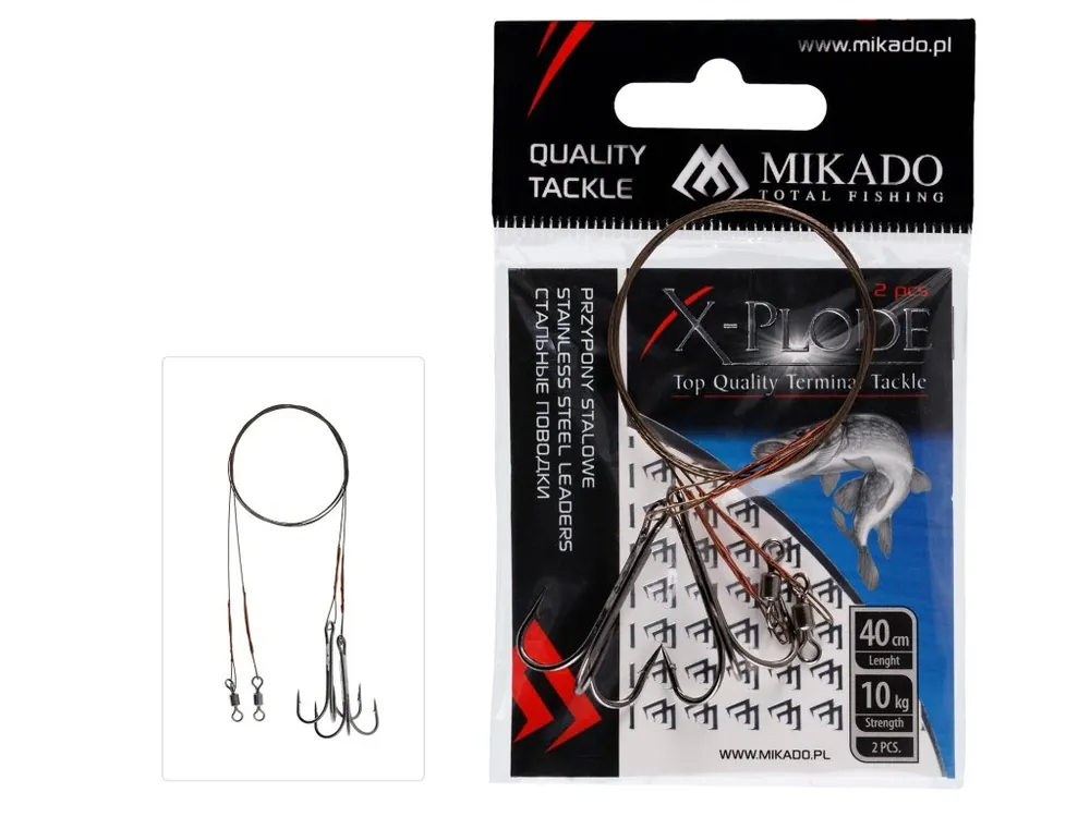 Sleva Mikado Ocelové Lanko Bal.2Ks Zbrojené Trojháčkem 40Cm/10Kg Hnědá 2 Ks