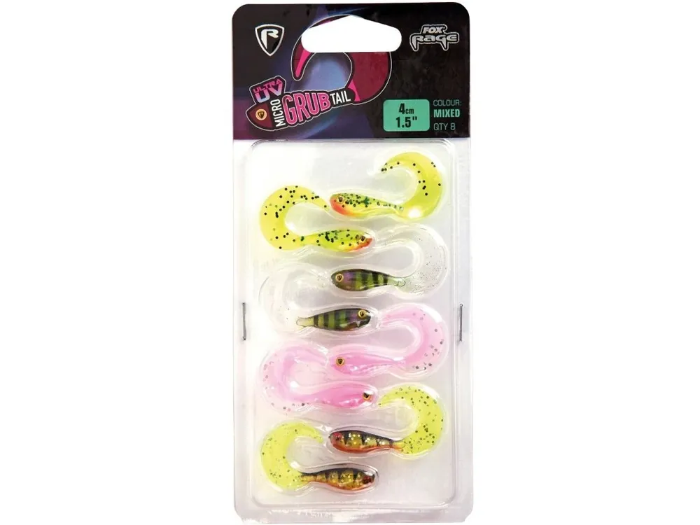 Fox Rage Gumová Nástraha UV Micro Grub Tail Mixed Colour Pack 4 cm 8 ks Akční Cena