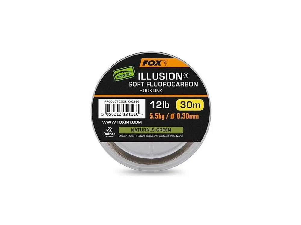 Aktuální Fox Fluorocarbon Edges Illusion Soft Hooklink Naturals Green 30 m