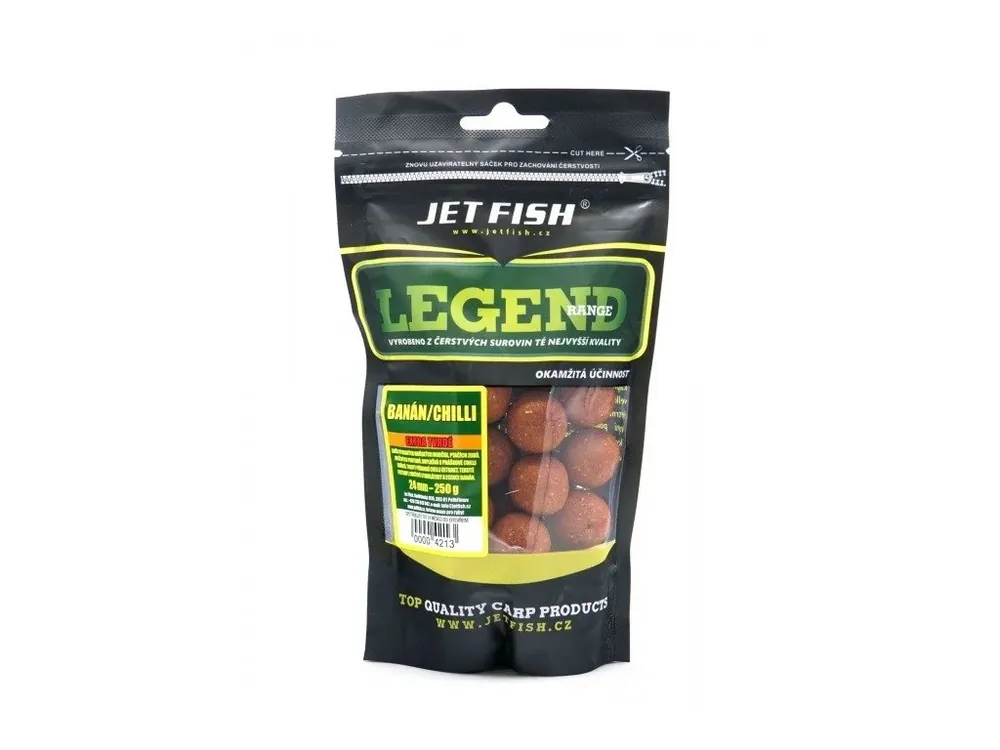 Jet Fish Legend Range Extra Tvrdé Boilie Banán Chilli 250 g Zlevněný