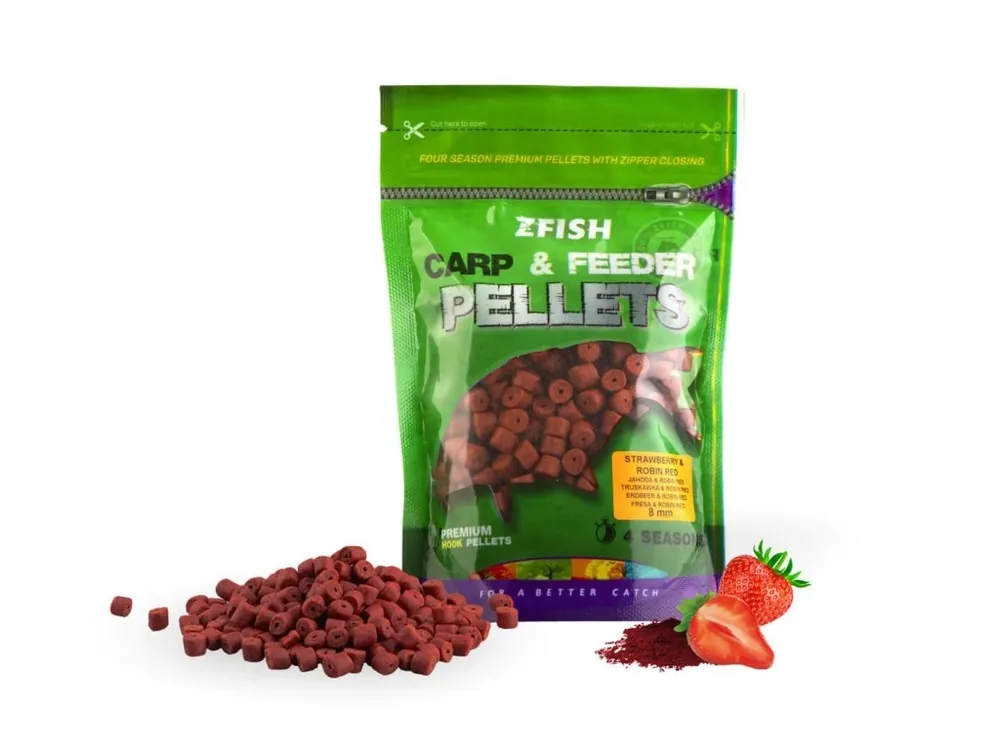 Cenová Bomba Zfish Chytací Pelety Carp & Feeder - Jahoda/Robin Red 8mm/200g