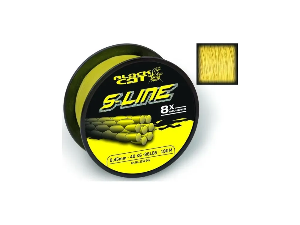 Black Cat Splétaná Šňůra S-Line Žlutá - Průměr 0,42 mm / Nosnost 45 kg / Návin 3000 m Sezónní Sleva